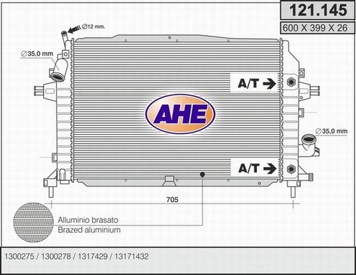 AHE Радиатор, охлаждение двигателя 121.145