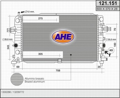 AHE Радиатор, охлаждение двигателя 121.151