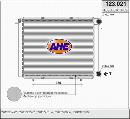 AHE Радиатор, охлаждение двигателя 123.021
