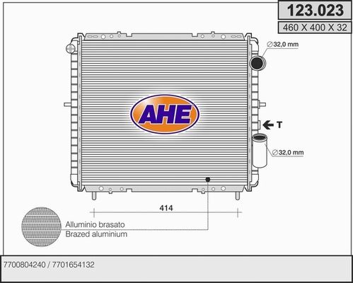 AHE Радиатор, охлаждение двигателя 123.023