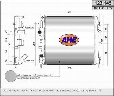 AHE Радиатор, охлаждение двигателя 123.145