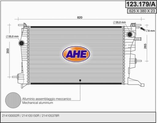 AHE Радиатор, охлаждение двигателя 123.179/A