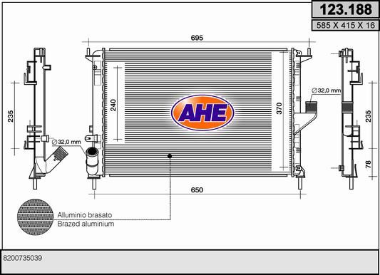 AHE Радиатор, охлаждение двигателя 123.188