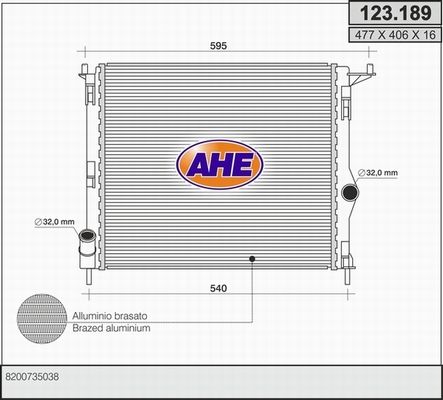 AHE Радиатор, охлаждение двигателя 123.189