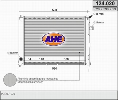 AHE Радиатор, охлаждение двигателя 124.020