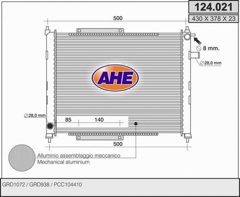 AHE Радиатор, охлаждение двигателя 124.021