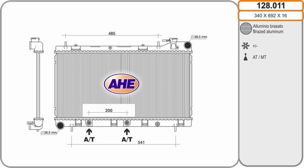 AHE Радиатор, охлаждение двигателя 128.011