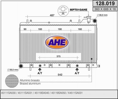 AHE Радиатор, охлаждение двигателя 128.019