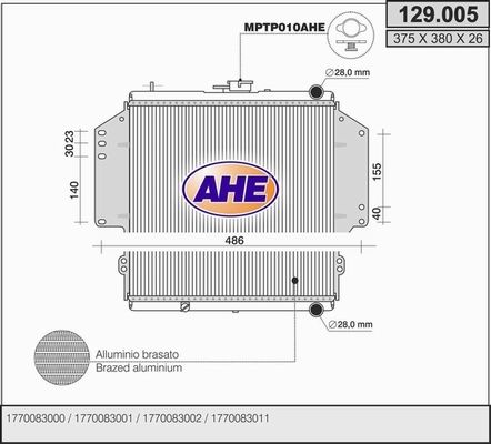 AHE Радиатор, охлаждение двигателя 129.005