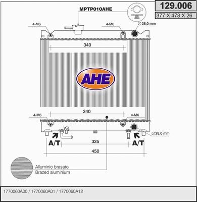 AHE Радиатор, охлаждение двигателя 129.006