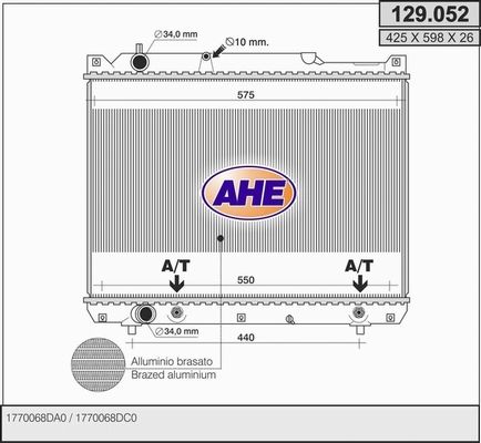 AHE Радиатор, охлаждение двигателя 129.052