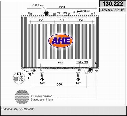 AHE Радиатор, охлаждение двигателя 130.222