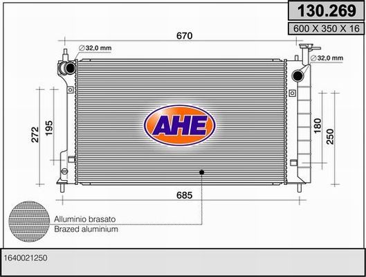 AHE Радиатор, охлаждение двигателя 130.269