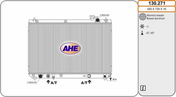 AHE Радиатор, охлаждение двигателя 130.271