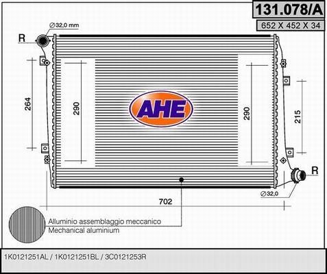 AHE Радиатор, охлаждение двигателя 131.078/A