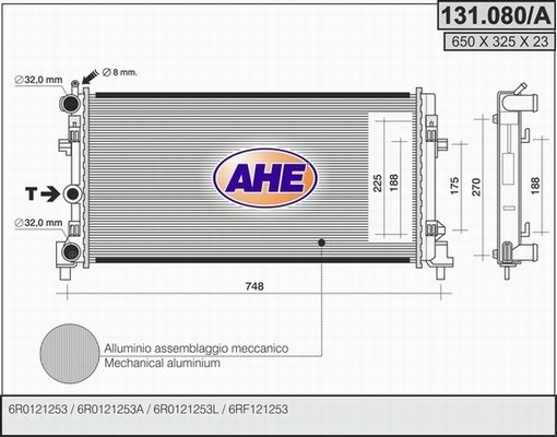 AHE Радиатор, охлаждение двигателя 131.080/A