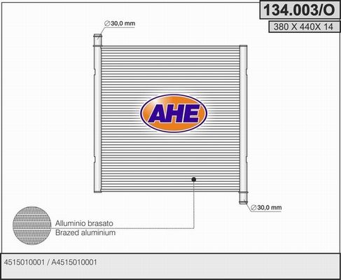 AHE Радиатор, охлаждение двигателя 134.003/O