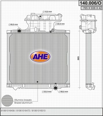 AHE Радиатор, охлаждение двигателя 140.006/O