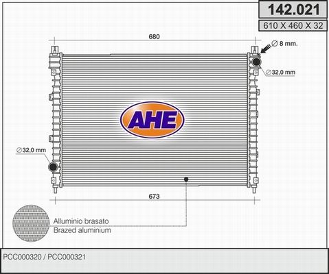 AHE Радиатор, охлаждение двигателя 142.021