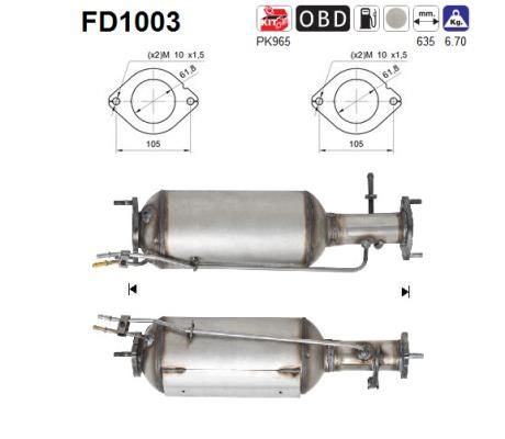 AS Сажевый / частичный фильтр, система выхлопа ОГ FD1003