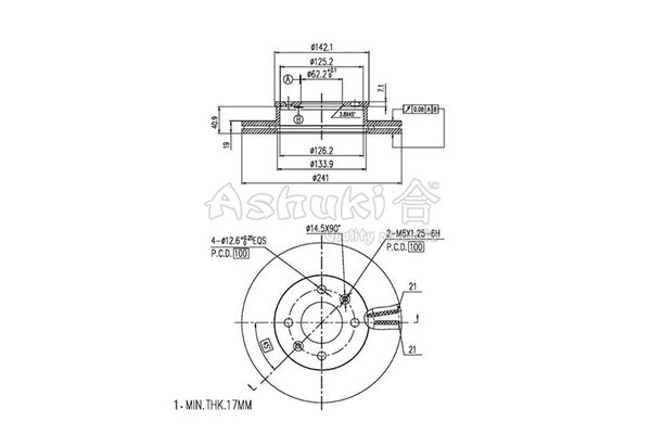 ASHUKI Тормозной диск Y089-15