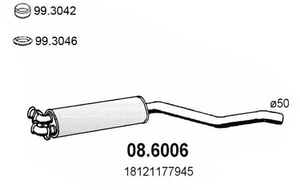 ASSO Vidējais izpl. gāzu trokšņa slāpētājs 08.6006