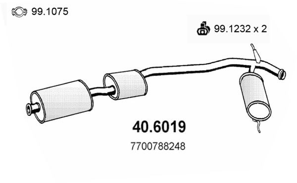 ASSO Vidējais izpl. gāzu trokšņa slāpētājs 40.6019