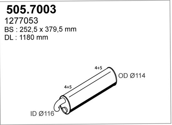 ASSO Vidējais-/Gala izpl. gāzu trokšņa slāpētājs 505.7003