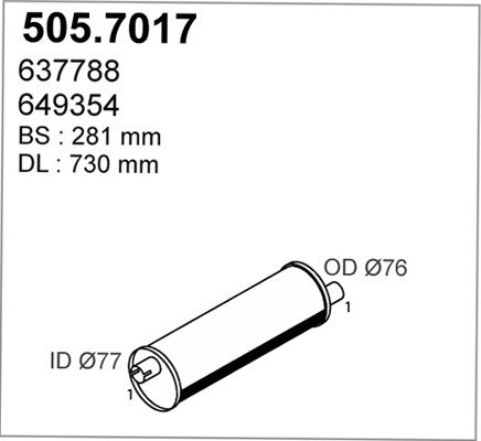 ASSO Vidējais-/Gala izpl. gāzu trokšņa slāpētājs 505.7017