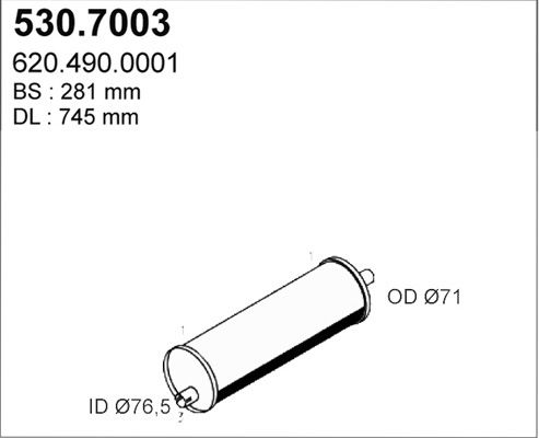 ASSO Средний / конечный глушитель ОГ 530.7003