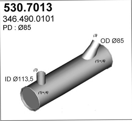 ASSO Vidējais-/Gala izpl. gāzu trokšņa slāpētājs 530.7013
