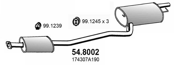 ASSO Vidējais-/Gala izpl. gāzu trokšņa slāpētājs 54.8002