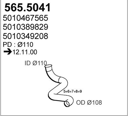 ASSO Труба выхлопного газа 565.5041