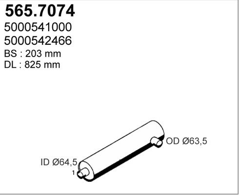 ASSO Vidējais-/Gala izpl. gāzu trokšņa slāpētājs 565.7074