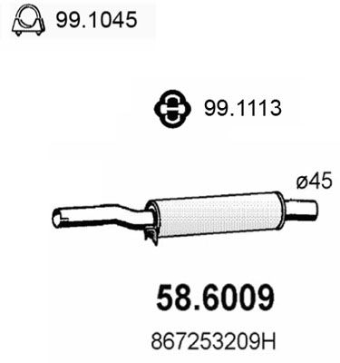 ASSO Средний глушитель выхлопных газов 58.6009