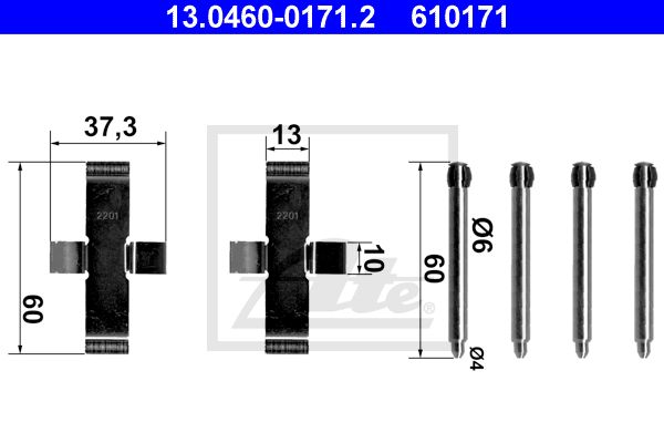 ATE Комплектующие, колодки дискового тормоза 13.0460-0171.2