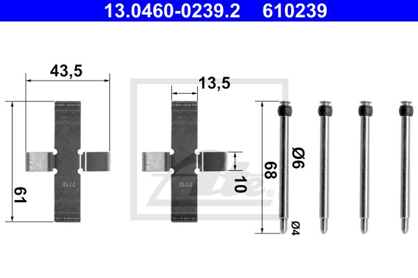 ATE Комплектующие, колодки дискового тормоза 13.0460-0239.2