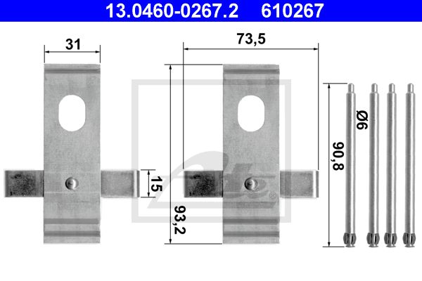 ATE Комплектующие, колодки дискового тормоза 13.0460-0267.2