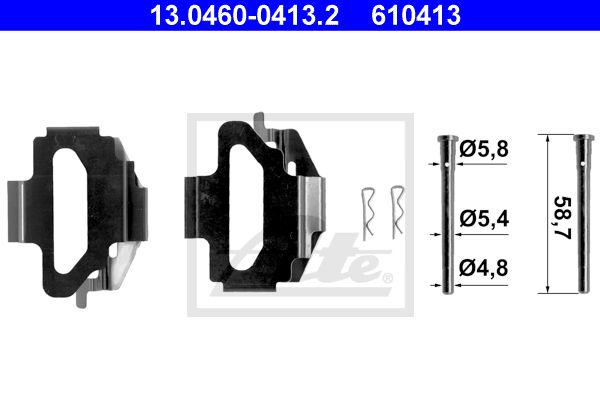 ATE Комплектующие, колодки дискового тормоза 13.0460-0413.2