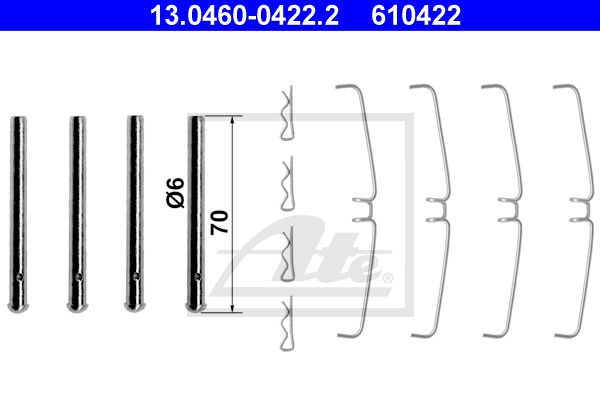 ATE Комплектующие, колодки дискового тормоза 13.0460-0422.2