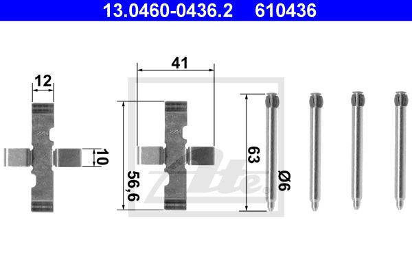 ATE Комплектующие, колодки дискового тормоза 13.0460-0436.2
