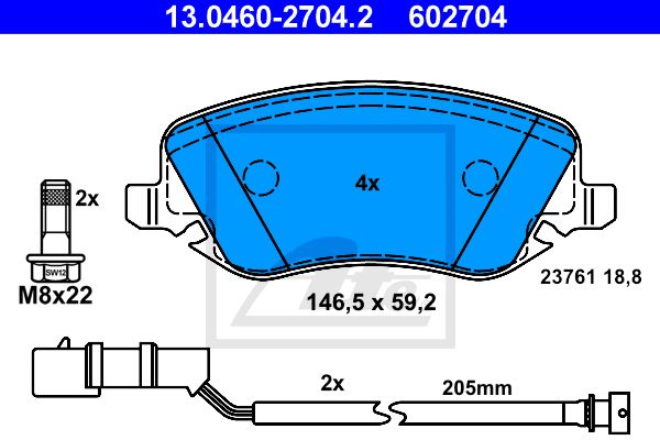 ATE Комплект тормозных колодок, дисковый тормоз 13.0460-2704.2