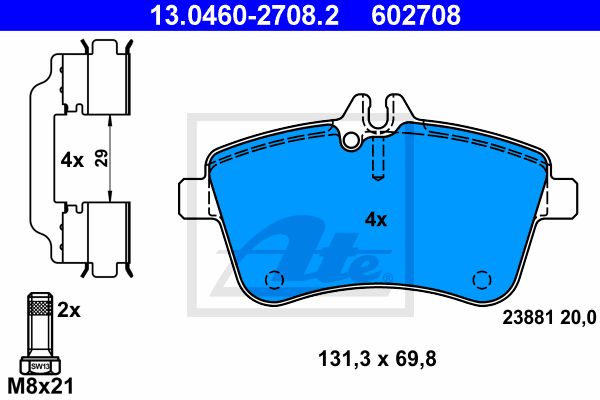 ATE Комплект тормозных колодок, дисковый тормоз 13.0460-2708.2