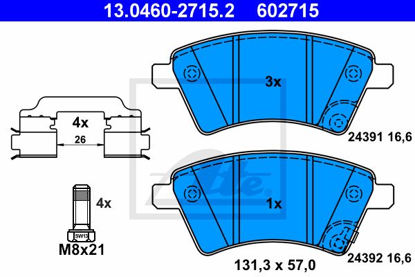 ATE Комплект тормозных колодок, дисковый тормоз 13.0460-2715.2