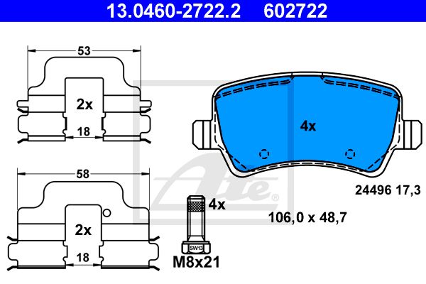 ATE Комплект тормозных колодок, дисковый тормоз 13.0460-2722.2
