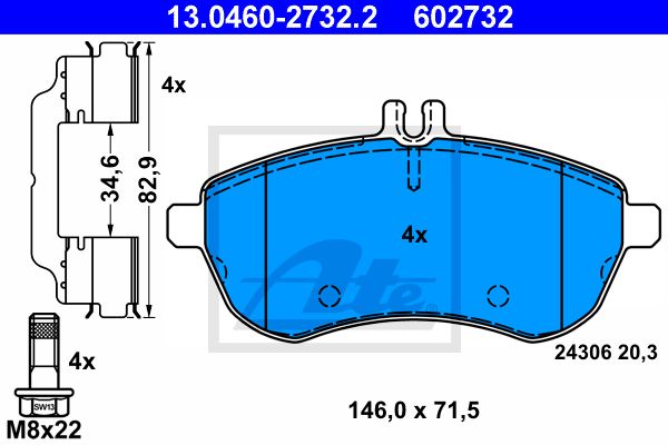 ATE Комплект тормозных колодок, дисковый тормоз 13.0460-2732.2