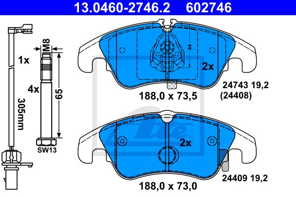ATE Комплект тормозных колодок, дисковый тормоз 13.0460-2746.2
