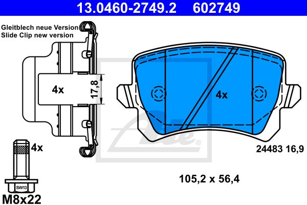 ATE Комплект тормозных колодок, дисковый тормоз 13.0460-2749.2