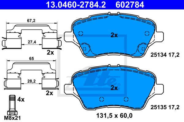 ATE Комплект тормозных колодок, дисковый тормоз 13.0460-2784.2