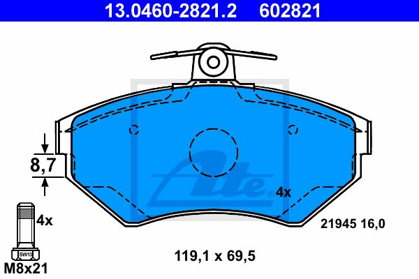 ATE Комплект тормозных колодок, дисковый тормоз 13.0460-2821.2